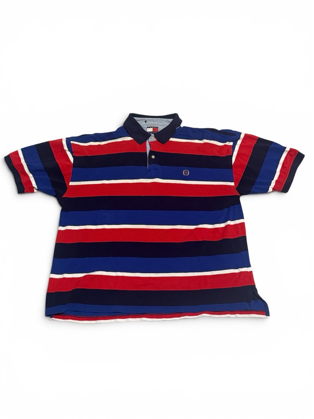 Vintage Tommy Hilfiger Striped Polo Shirt in Red, Navy & Royal Blue